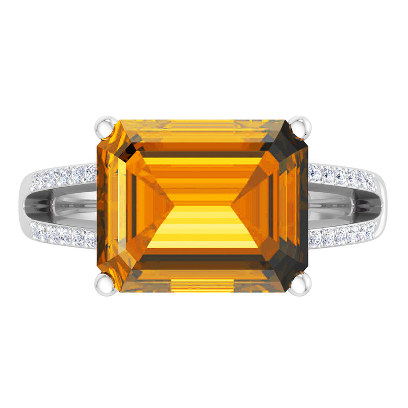 Martha Stewart 5 1/2ctw. Emerald Cut Citrine & Lab Grown Diamond Ring In Sterling Silver image number null